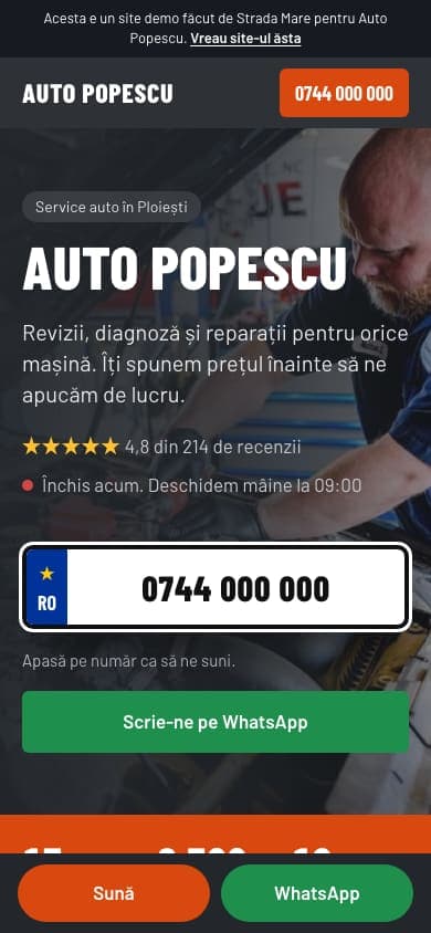 Același site, pe telefon