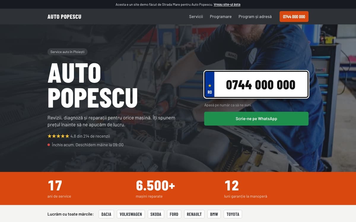 Site demo pentru service auto, pe calculator