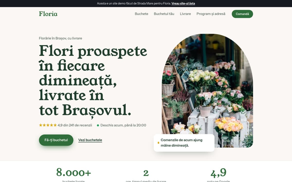 Site demo pentru florărie, pe calculator