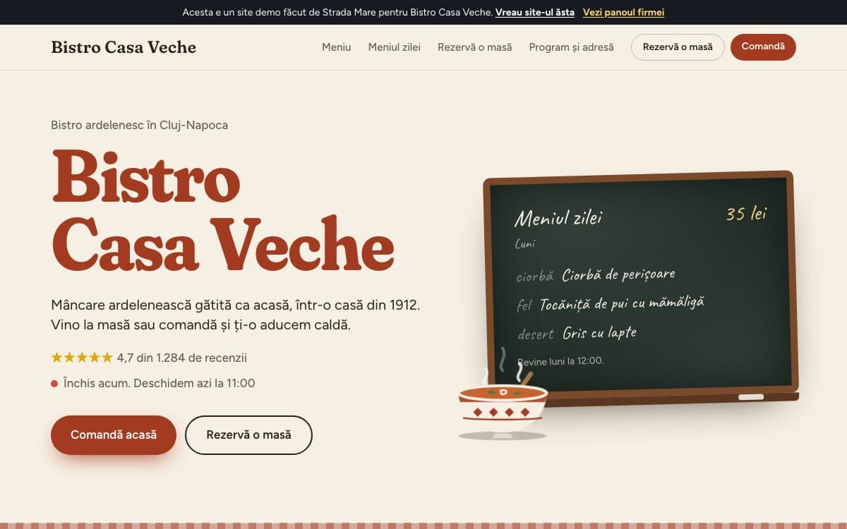 Demo site for a restaurant, on a computer