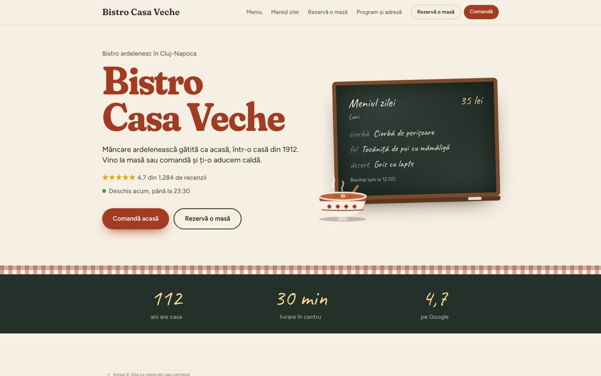 Site demo pentru restaurant, pe calculator