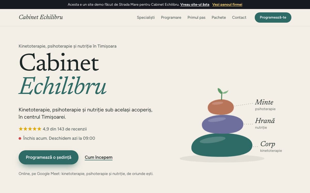Site demo pentru cabinet de terapie, pe calculator
