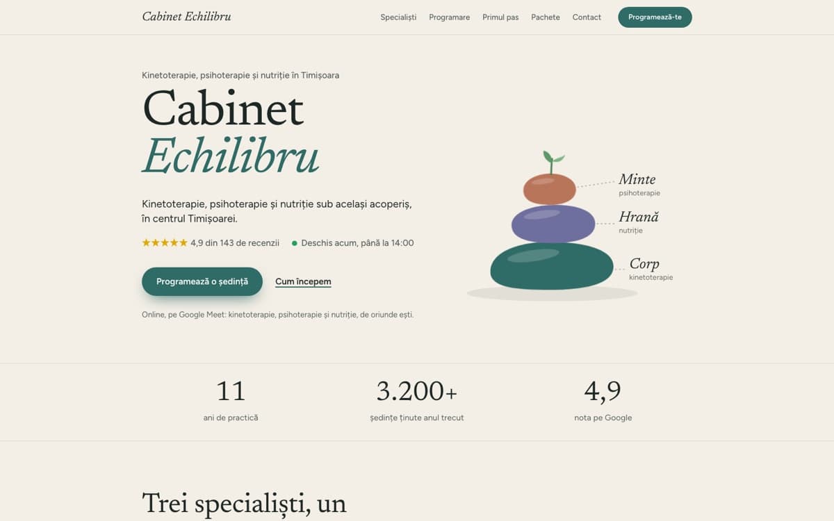 Site demo pentru kinetoterapie, psihologie, nutriție, pe calculator