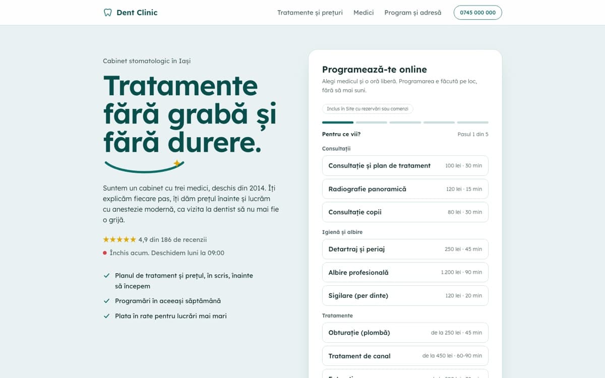 Site demo pentru cabinet stomatologic, pe calculator