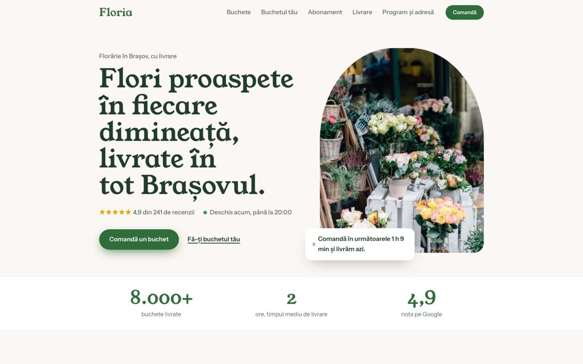 Site demo pentru florărie, pe calculator