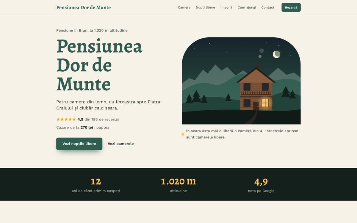Site demo pentru pensiune la munte, pe calculator