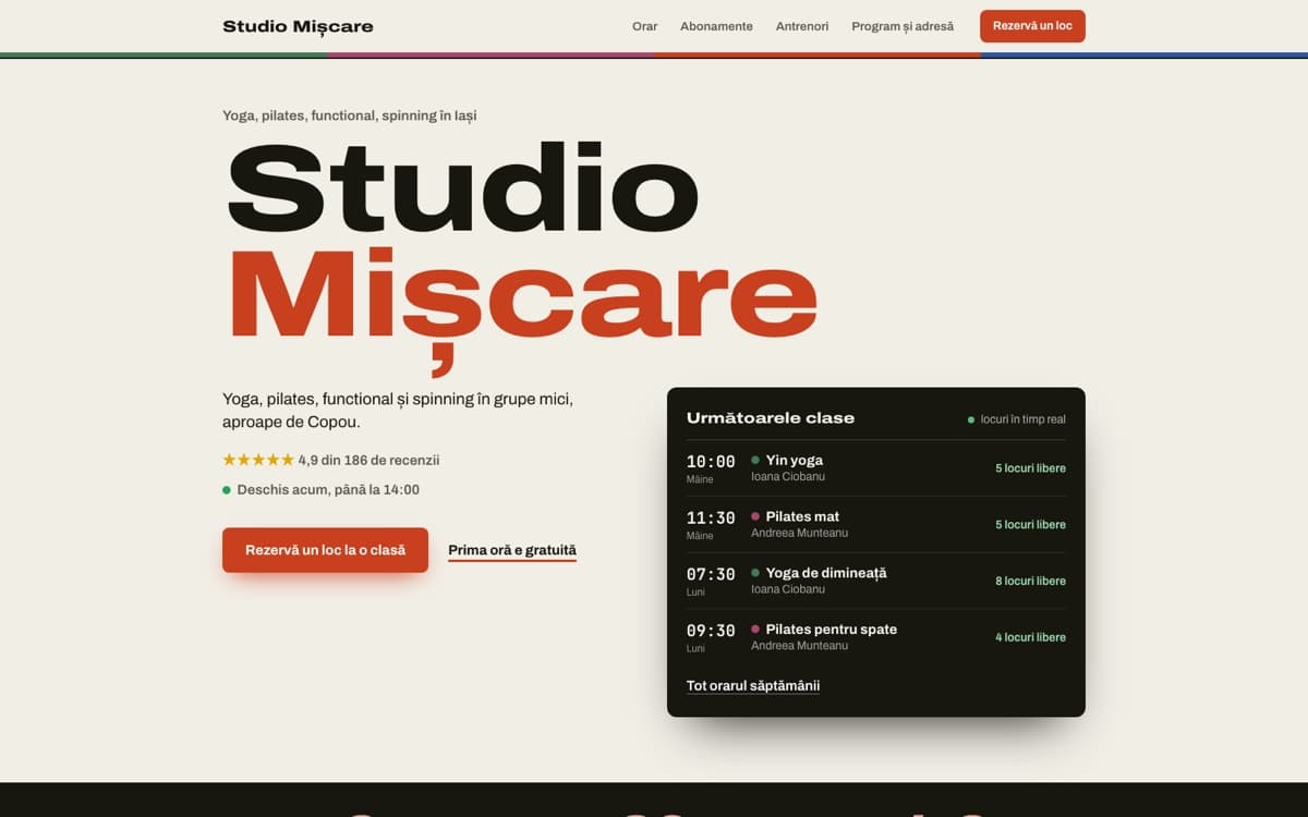 Site demo pentru studio de fitness, pe calculator